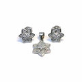 White stone flower earrings with silver clasp pendant