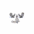 White stone silver butterfly earrings with silver plug earrings pendant