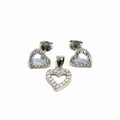 White stone heart earrings with silver plug earrings pendant