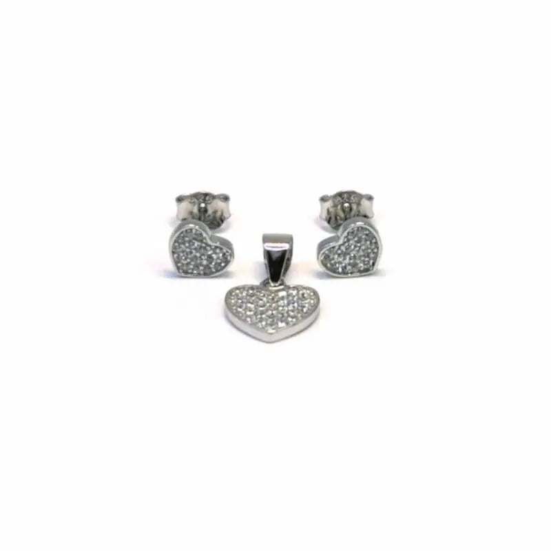White stone heart earrings with silver plug earrings pendant in hallmarked, rhodium-plated 925 sterling silver – front set view – DRESCHER Jewellery®