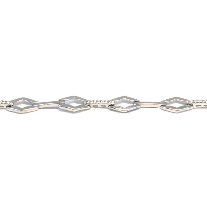 white stone rhombus bead bracelet in hallmarked, rhodium-plated 925 sterling silver – front view – DRESCHER Jewellery®