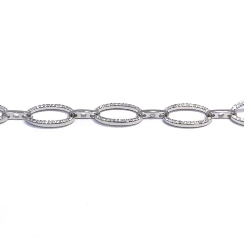 white stone design beaded bracelet in hallmarked, rhodium-plated 925 sterling silver – full front view – DRESCHER Jewellery®