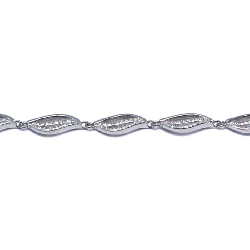 white stone navette bracelet in hallmarked, rhodium-plated 925 sterling silver – full front view – DRESCHER Jewellery®