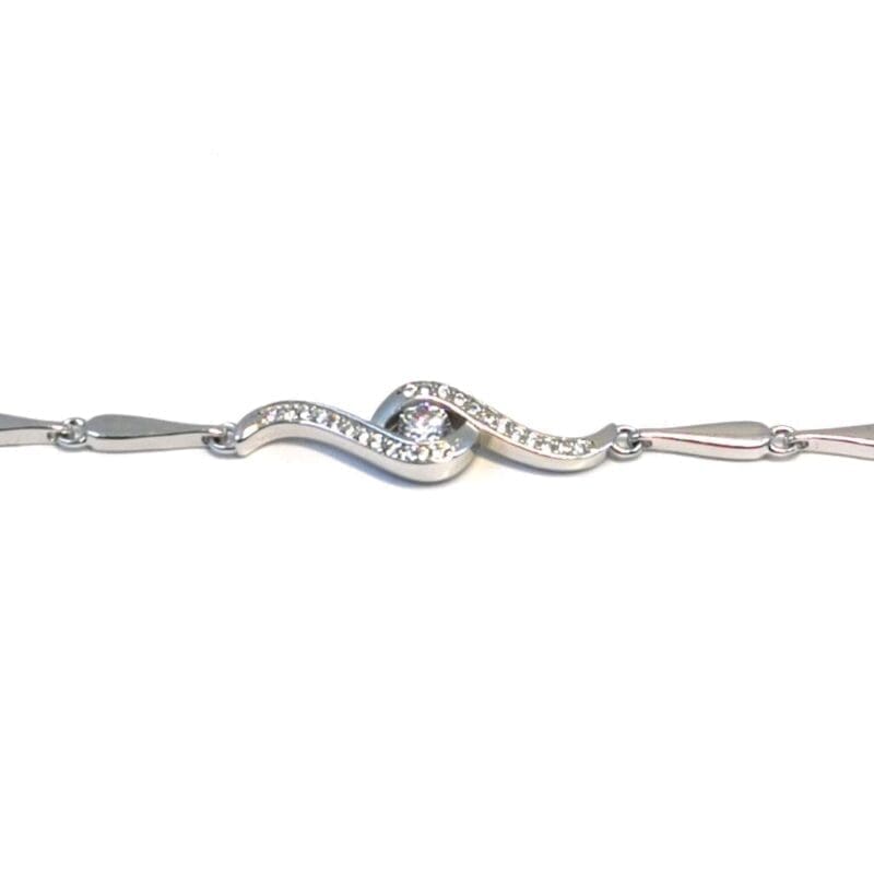 white stone paragraph bracelet in hallmarked, rhodium-plated 925 sterling silver – detail view – DRESCHER Jewellery®