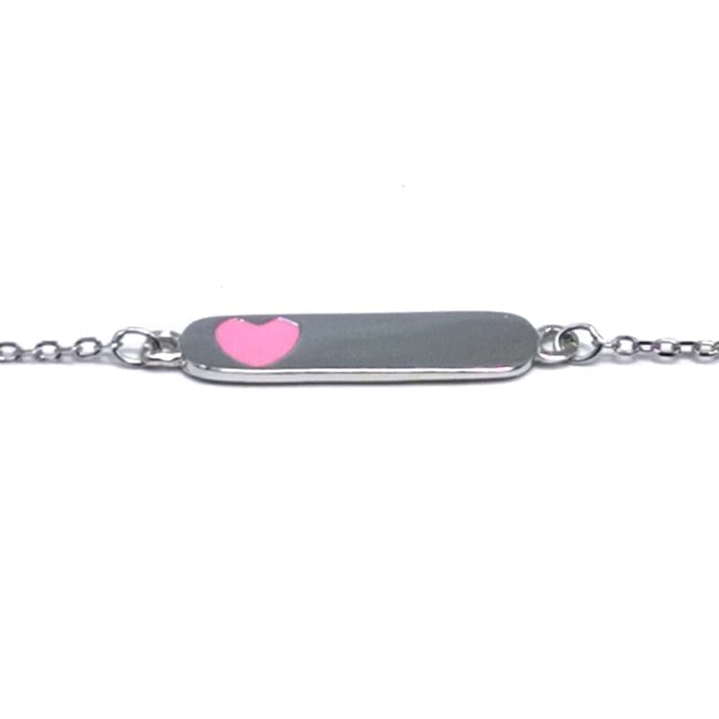 baby bracelet with pink heart in hallmarked, rhodium-plated 925 sterling silver – detail view – DRESCHER Jewellery®