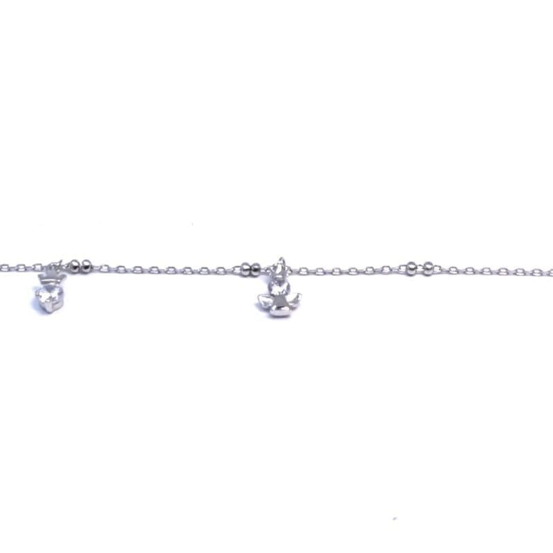 white stone dangling angel bracelet in hallmarked, rhodium-plated 925 sterling silver – detail view – DRESCHER Jewellery®