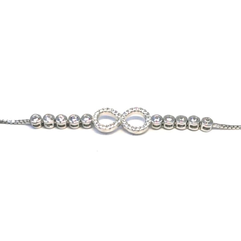 white stone infinity sign button bracelet in hallmarked, rhodium-plated 925 sterling silver – detail view – DRESCHER Jewellery®