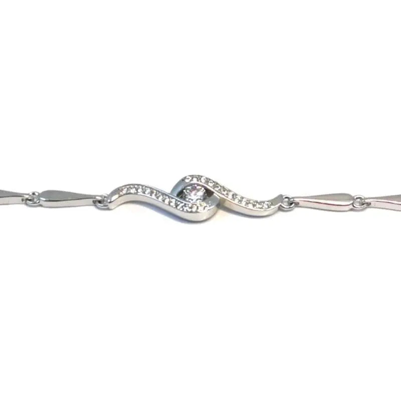 white stone paragraph bracelet in hallmarked, rhodium-plated 925 sterling silver – front view – DRESCHER Jewellery®