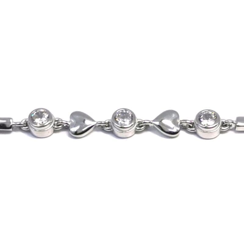 white stone heart bracelet with 3 buttons in hallmarked, rhodium-plated 925 sterling silver – full front view – DRESCHER Jewellery®