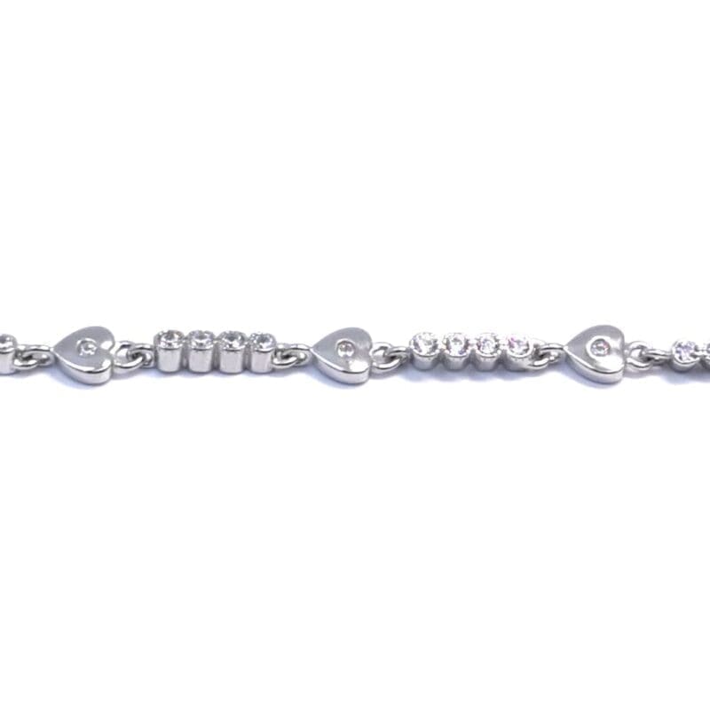 white stone heart motif button bracelet in hallmarked, rhodium-plated 925 sterling silver – full front view – DRESCHER Jewellery®