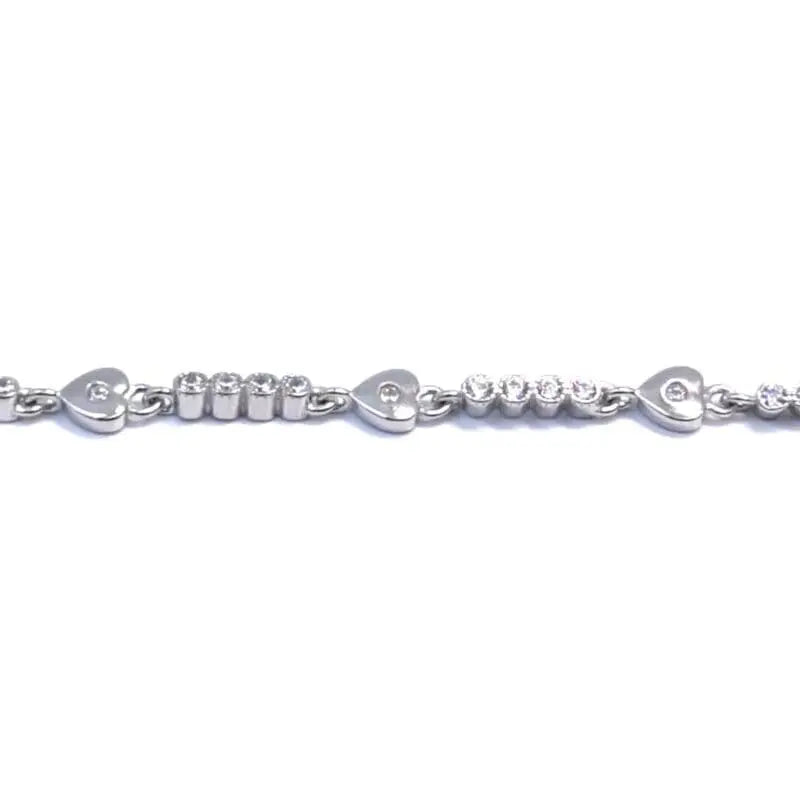 white stone heart motif button bracelet in hallmarked, rhodium-plated 925 sterling silver – full front view – DRESCHER Jewellery®