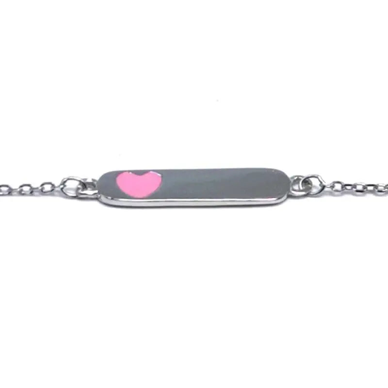 baby bracelet with pink heart in hallmarked, rhodium-plated 925 sterling silver – front view – DRESCHER Jewellery®