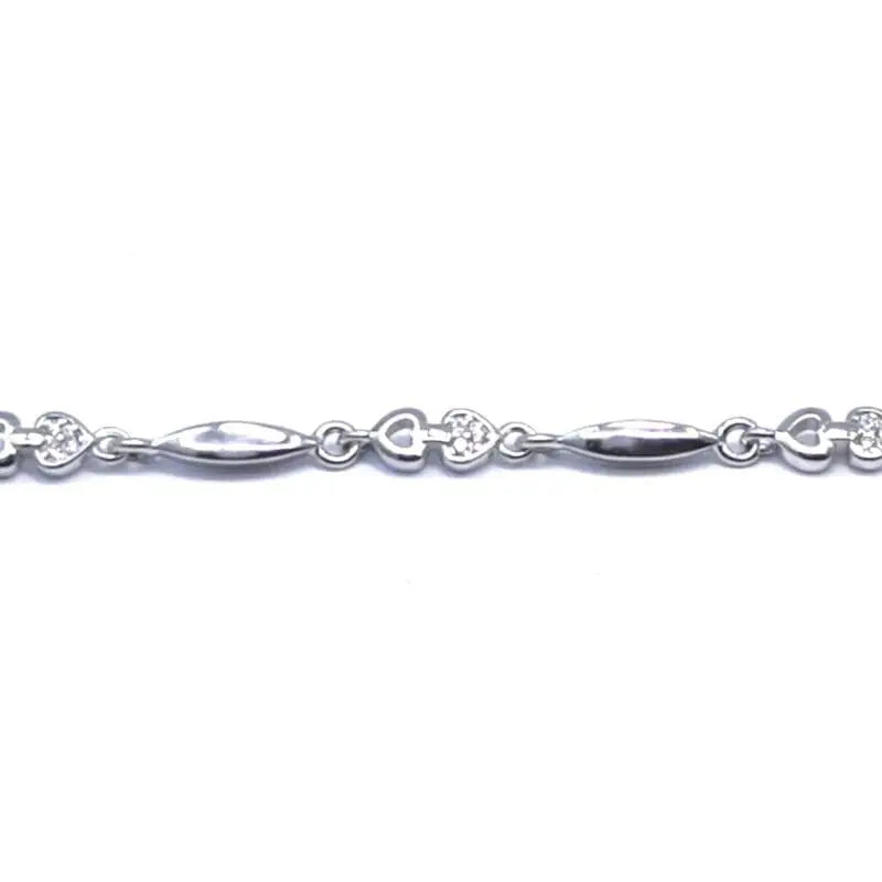 double heart bracelet with stones in hallmarked, rhodium-plated 925 sterling silver – full front view – DRESCHER Jewellery®