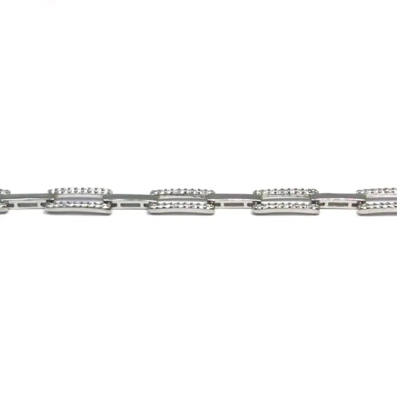 white stone rectangle design bracelet in hallmarked, rhodium-plated 925 sterling silver – full front view – DRESCHER Jewellery®