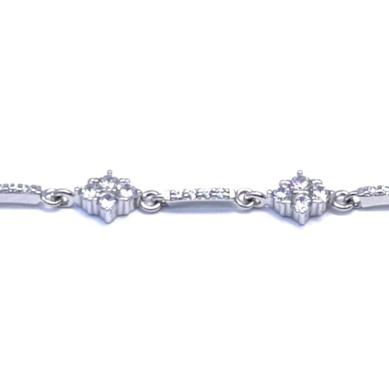 white stone design bracelet with 4 large stones in hallmarked, rhodium-plated 925 sterling silver – full front view – DRESCHER Jewellery®