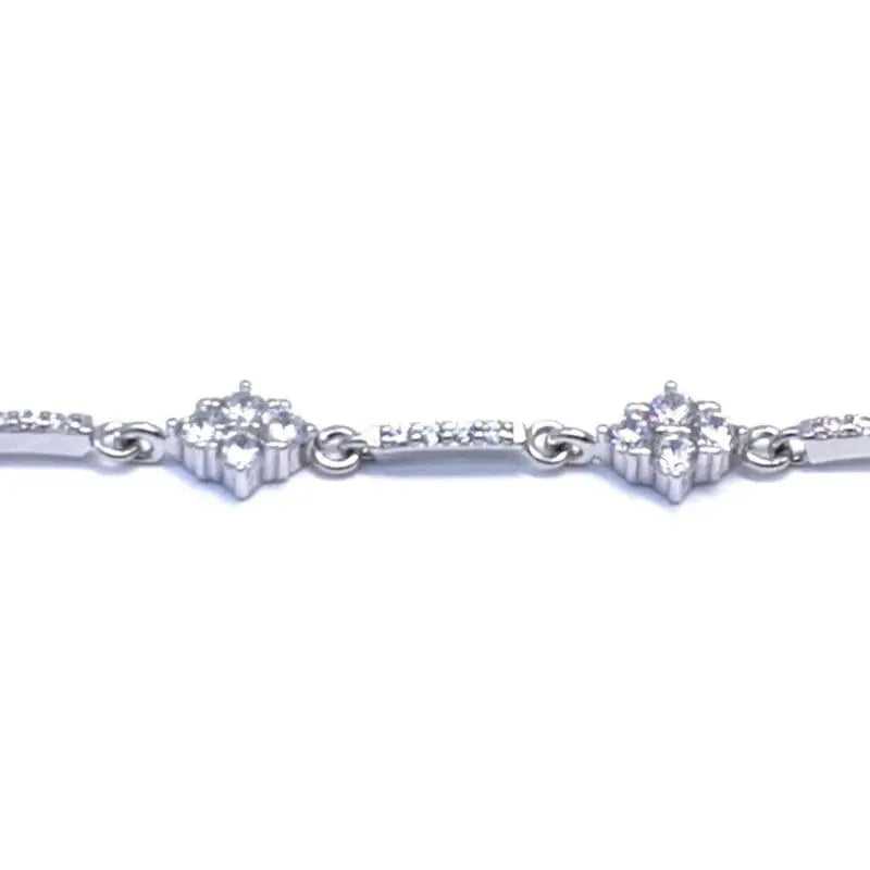 white stone design bracelet with 4 large stones in hallmarked, rhodium-plated 925 sterling silver – full front view – DRESCHER Jewellery®