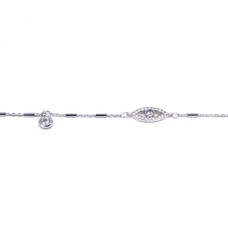 white stone chain bracelet with eye motif in hallmarked, rhodium-plated 925 sterling silver – front view – DRESCHER Jewellery®