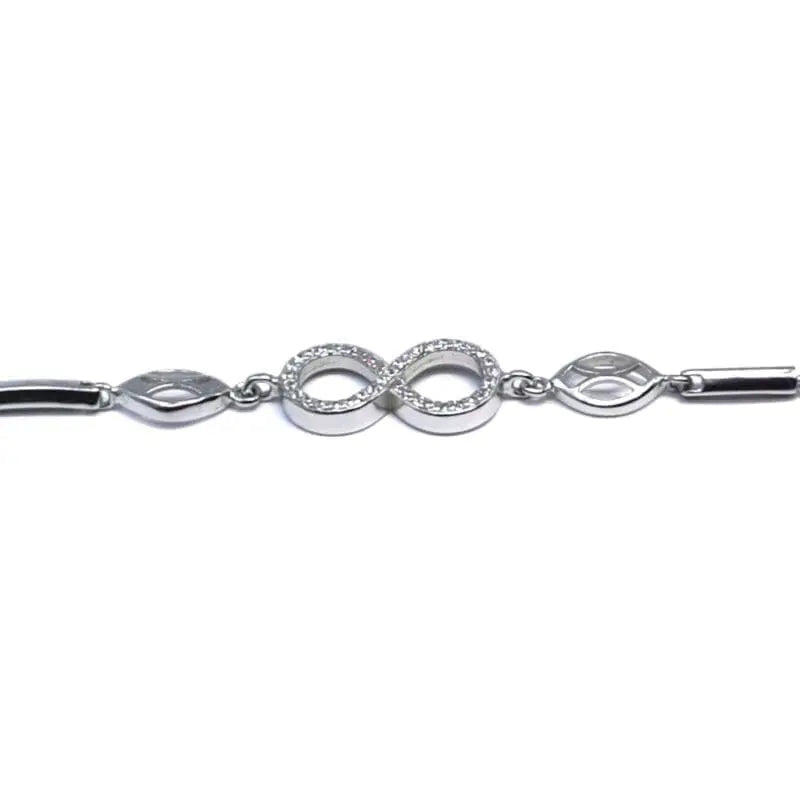 Silver white stone infinity sign bracelet