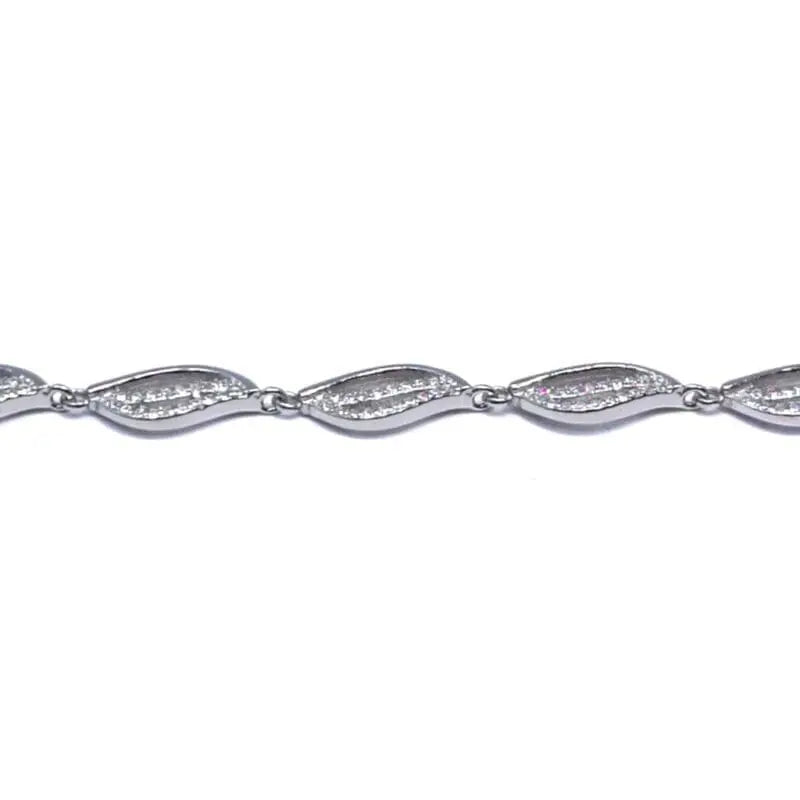 white stone navette bracelet in hallmarked, rhodium-plated 925 sterling silver – full front view – DRESCHER Jewellery®