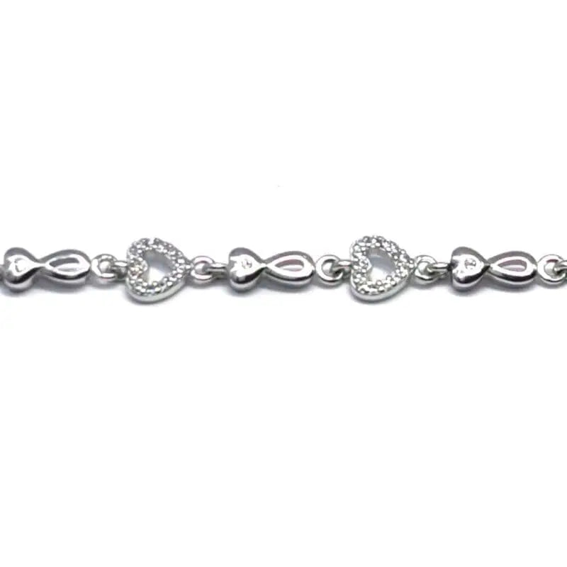 white stone heart bracelet in hallmarked, rhodium-plated 925 sterling silver – front view – DRESCHER Jewellery®