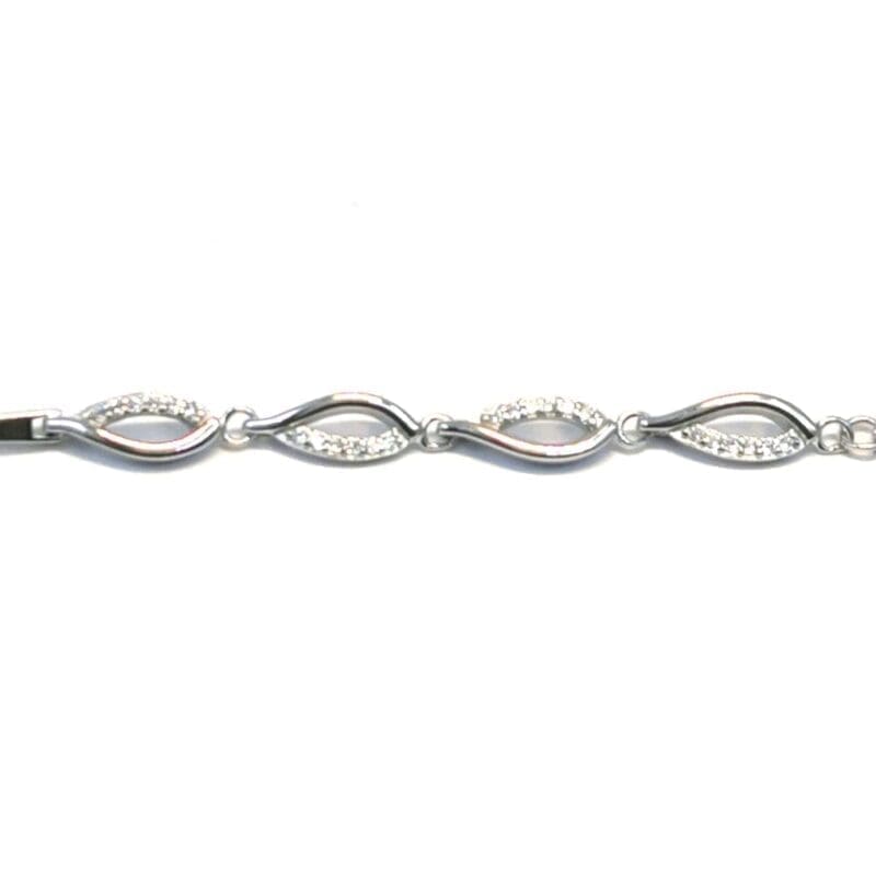 white stone wave pattern bracelet in hallmarked, rhodium-plated 925 sterling silver – alternate front view – DRESCHER Jewellery®