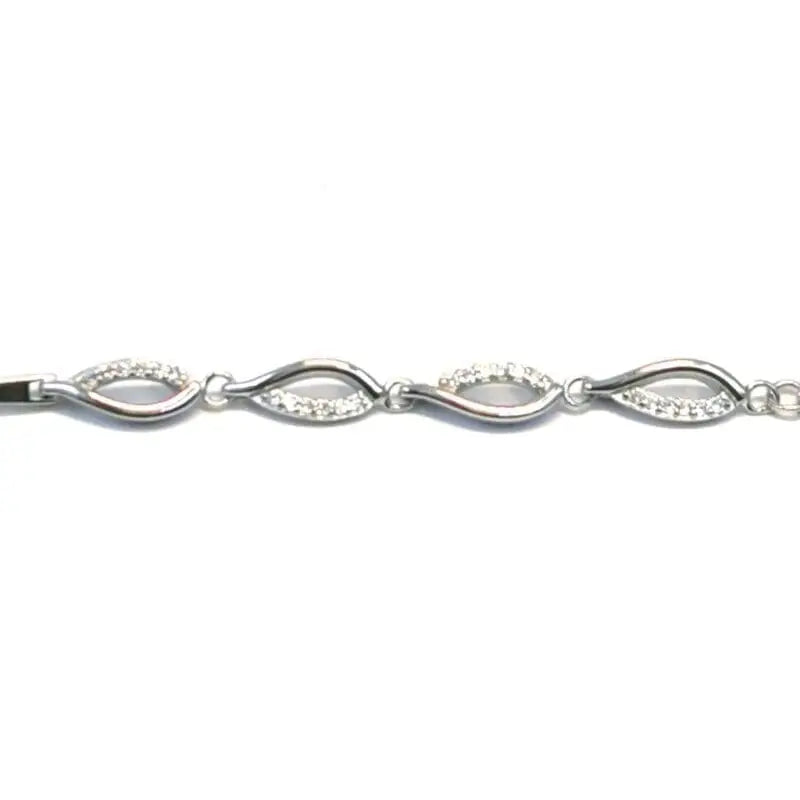 white stone wave pattern bracelet in hallmarked, rhodium-plated 925 sterling silver – front view – DRESCHER Jewellery®