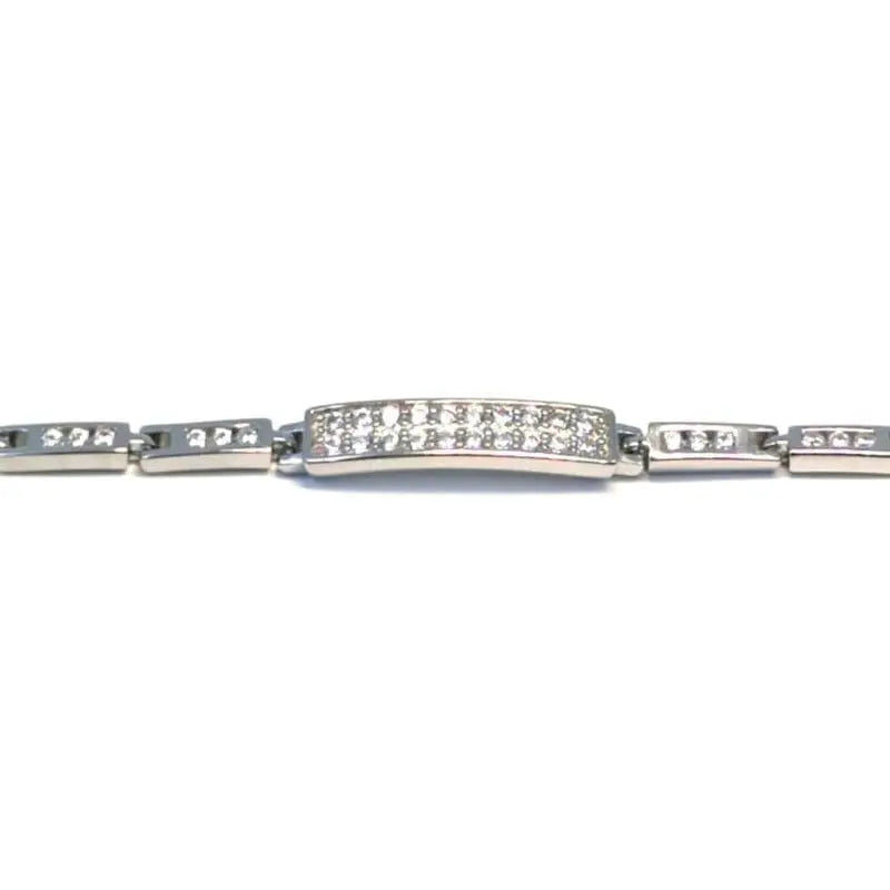 white stone design bracelet in hallmarked, rhodium-plated 925 sterling silver – front view – DRESCHER Jewellery®
