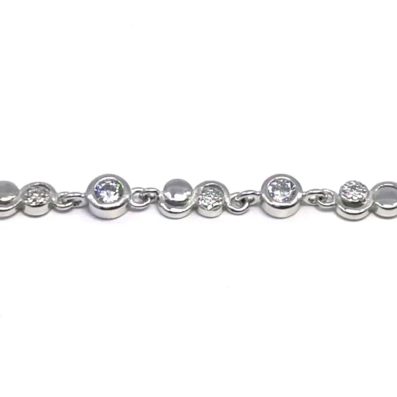 white micro stone button bracelet in hallmarked, rhodium-plated 925 sterling silver – front view – DRESCHER Jewellery®
