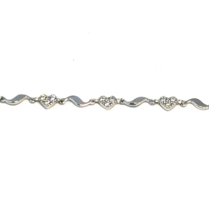 Silver white stone wavy bracelet with hearts