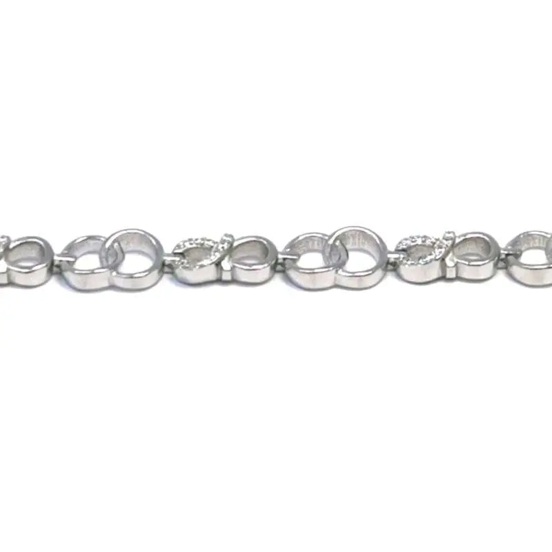 white stone infinity sign bracelet with hoop in hallmarked, rhodium-plated 925 sterling silver – front view – DRESCHER Jewellery®