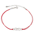 Red cotton anklet with silver infinity sign 23cm+3cm extender