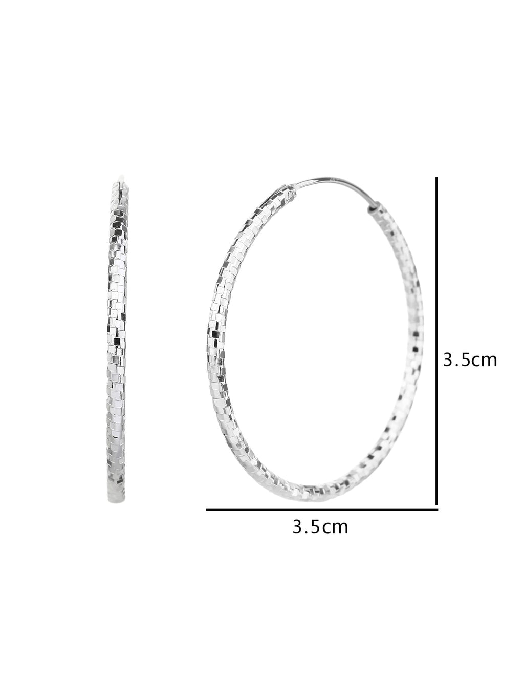 3.5 cm diamond-engraved hoop earrings in hallmarked, rhodium-plated 925 sterling silver – dimensions – DRESCHER Jewellery®