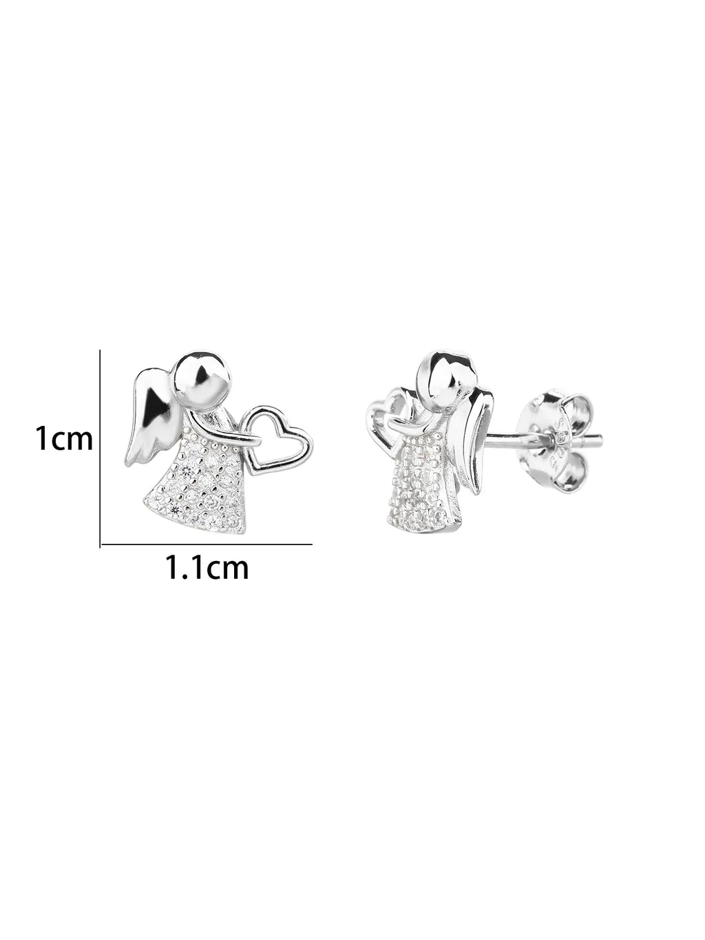 Angel earrings with heart AG925 silver, rhodium plated