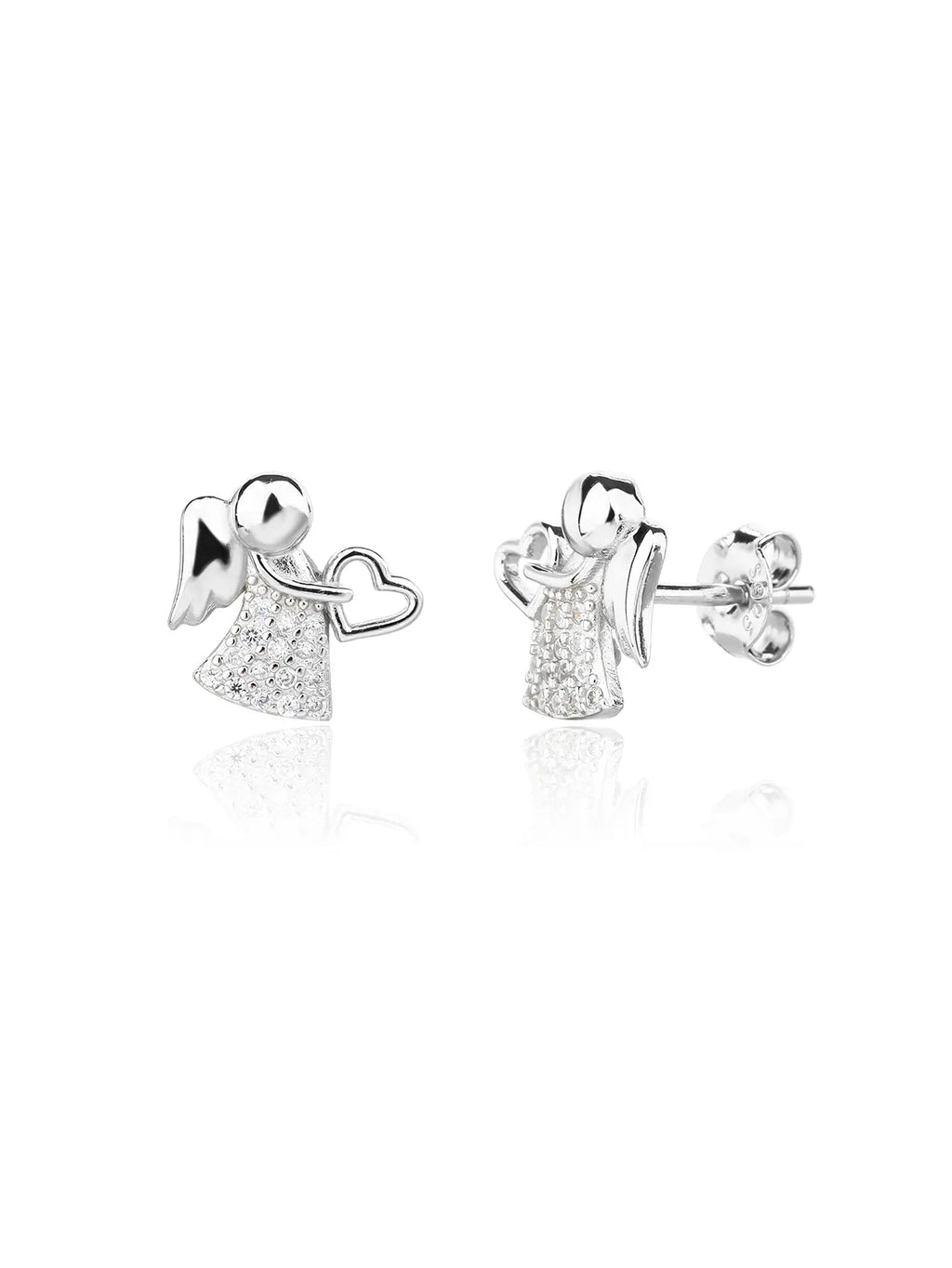 Angel earrings with heart AG925 silver, rhodium plated