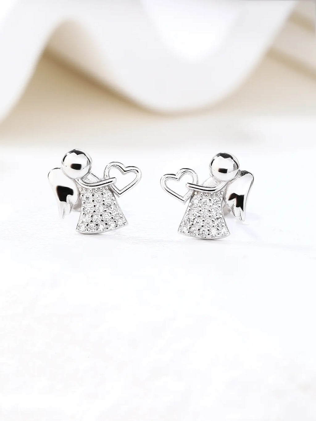 Angel earrings with heart AG925 silver, rhodium plated