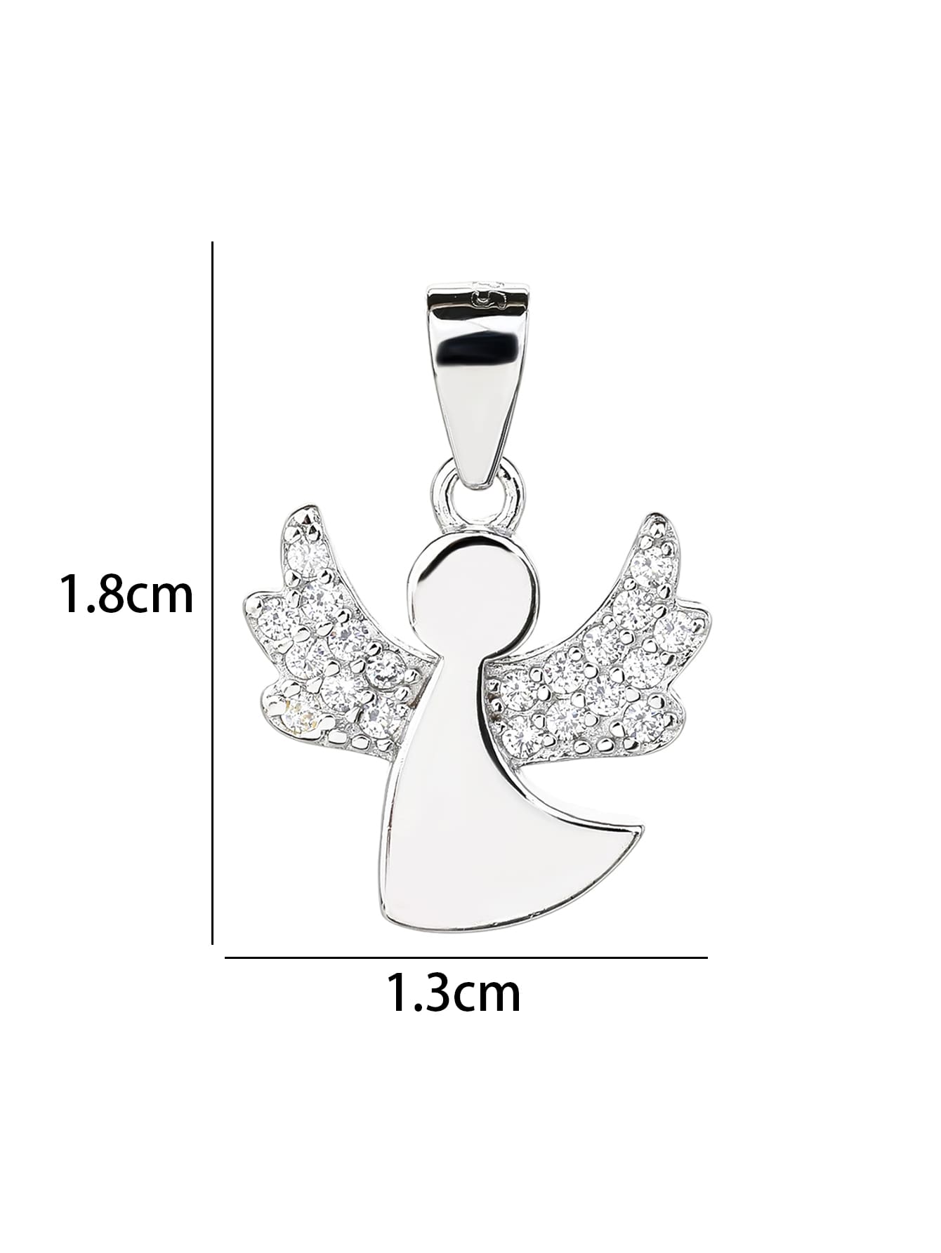 Cubic zirconia hallmarked, rhodium-plated 925 sterling silver angel pendant – dimensions – DRESCHER Jewellery®