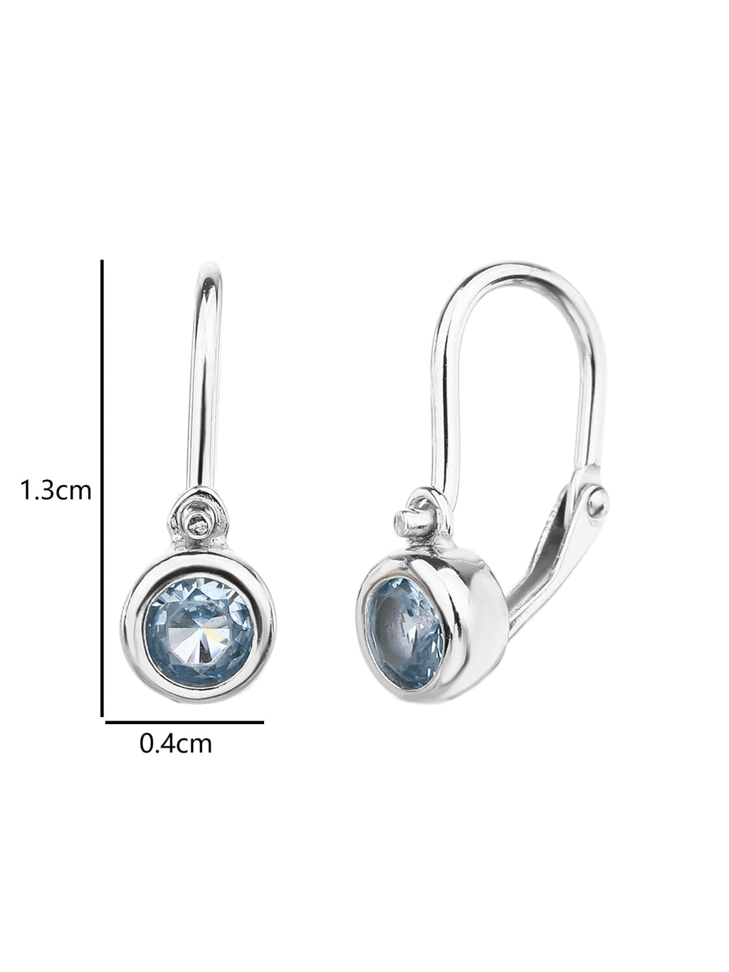 aqua blue stone baby earrings with front clasp in hallmarked, rhodium-plated 925 sterling silver – dimensions – DRESCHER Jewellery®