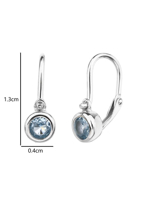 Aqua blue stone baby earrings - front clasp with 1 stone