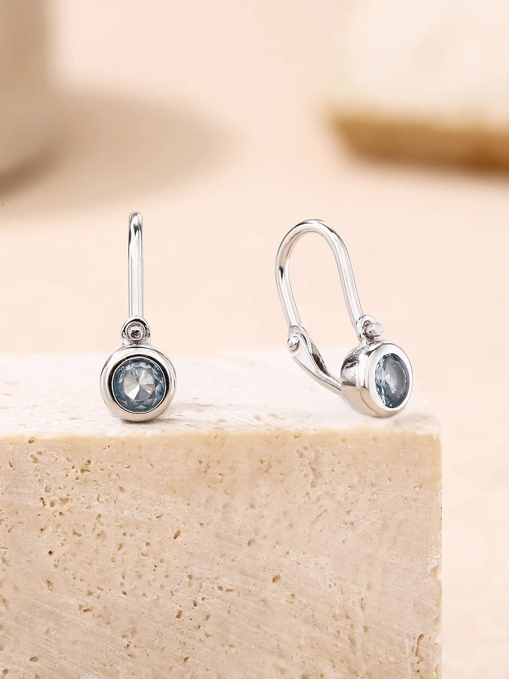 Aqua blue stone baby earrings - front clasp with 1 stone