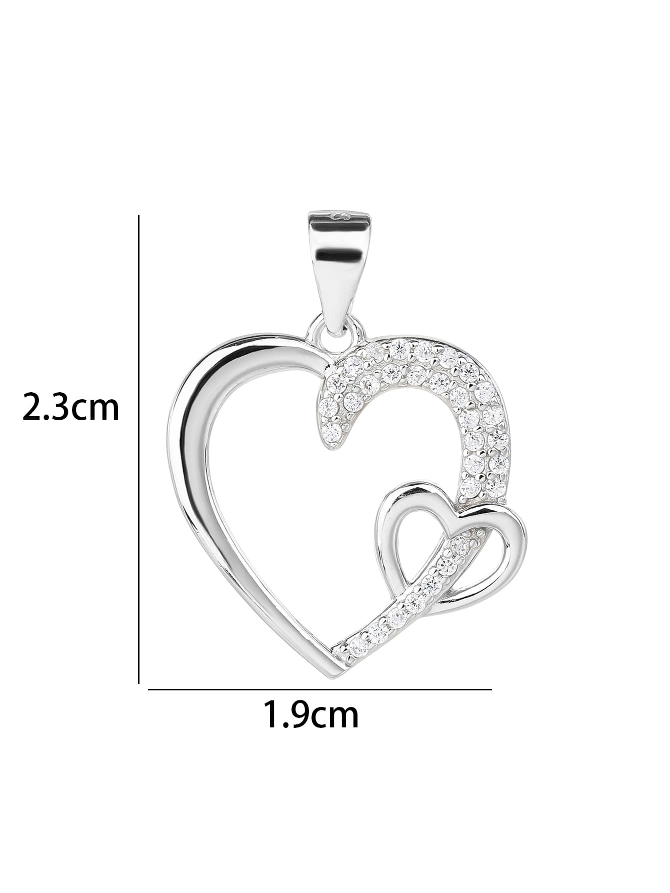 Asymmetrical heart pendant with zirconia in hallmarked, rhodium-plated 925 sterling silver – lifestyle view – DRESCHER Jewellery®