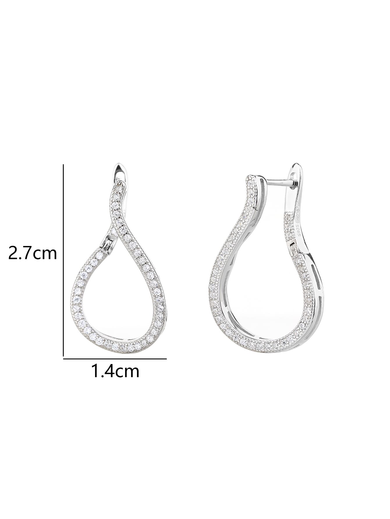 Twisted white cubic zirconia hoop earrings in hallmarked, rhodium-plated 925 sterling silver – display view – DRESCHER Jewellery®