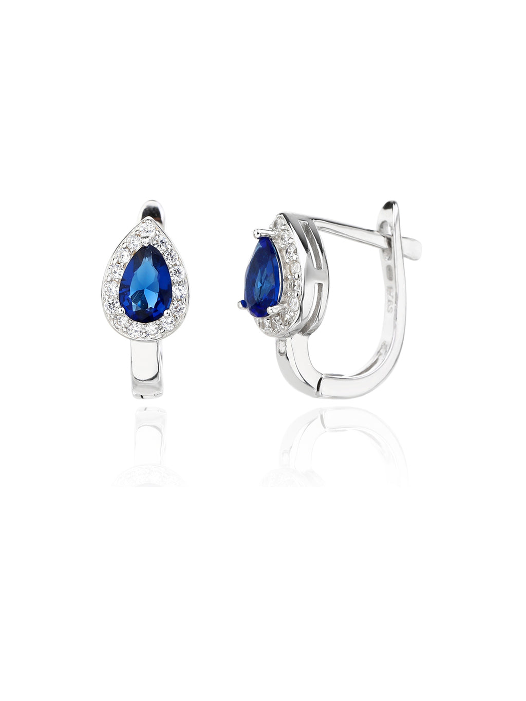 Drop shaped royal blue stone set with white cubic zirconia stones (without chain) in hallmarked, rhodium-plated 925 sterling silver – alternate component view – DRESCHER Jewellery®