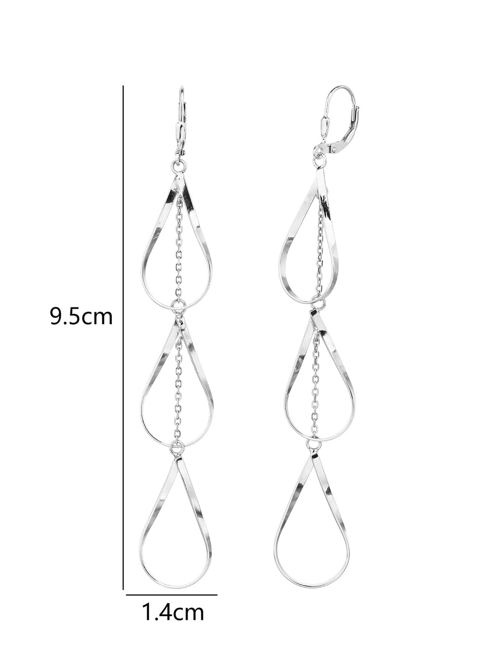 teardrop-shaped dangle earrings in hallmarked, rhodium-plated 925 sterling silver – dimensions – DRESCHER Jewellery®