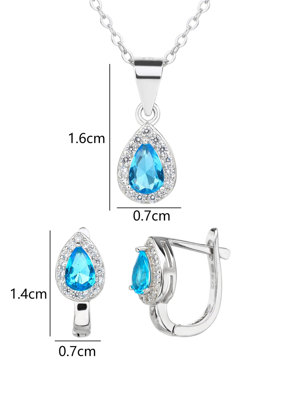 Drop shaped light blue stone set with white cubic zirconia stones (without chain) in hallmarked, rhodium-plated 925 sterling silver – alternate component view – DRESCHER Jewellery®