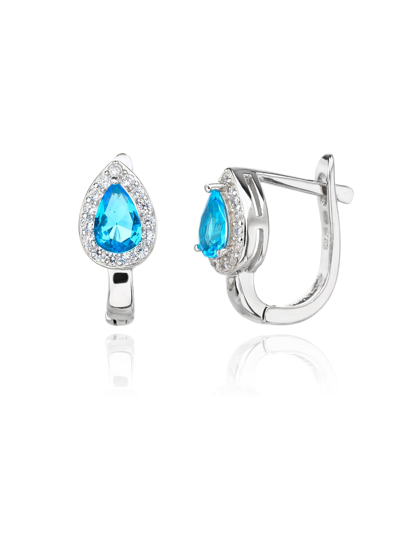 Drop shaped light blue stone set with white cubic zirconia stones (without chain) in hallmarked, rhodium-plated 925 sterling silver – component view – DRESCHER Jewellery®