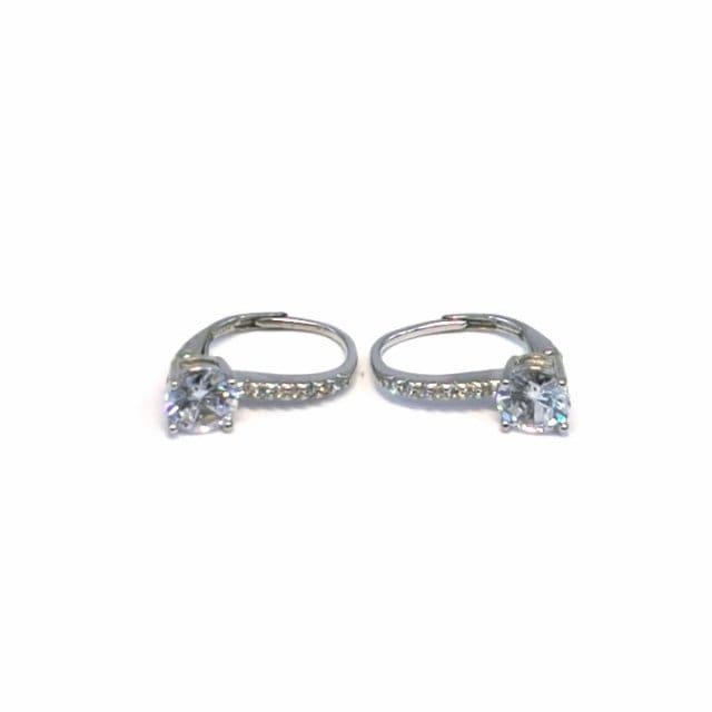 White stone leverback earrings in hallmarked, rhodium-plated 925 sterling silver – front view – DRESCHER Jewellery®