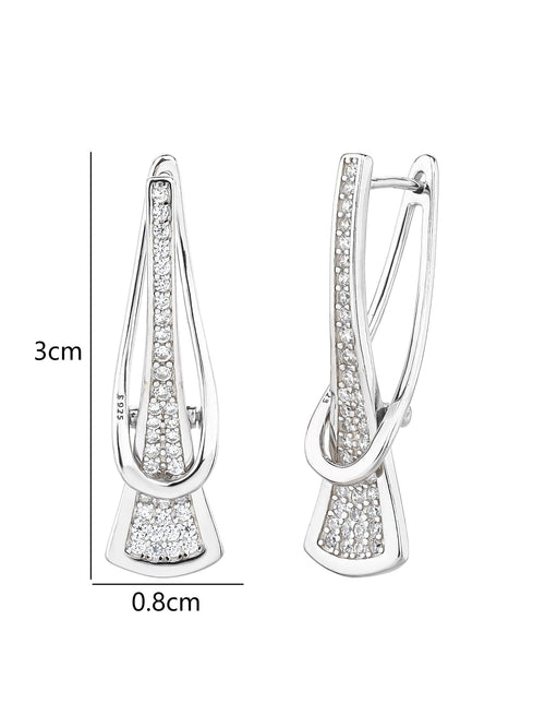 white cubic zirconia pierced-pattern French-clasp earrings in hallmarked, rhodium-plated 925 sterling silver – dimensions – DRESCHER Jewellery®