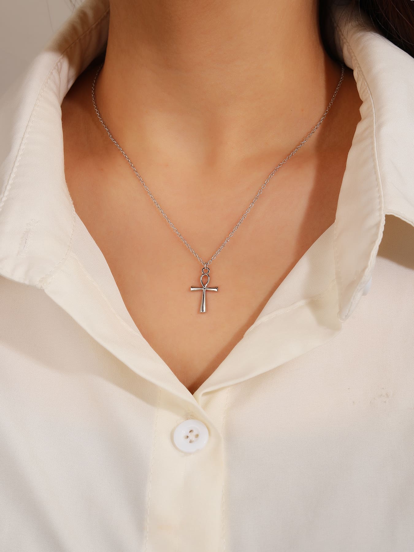 Silver Ankh cross necklace
