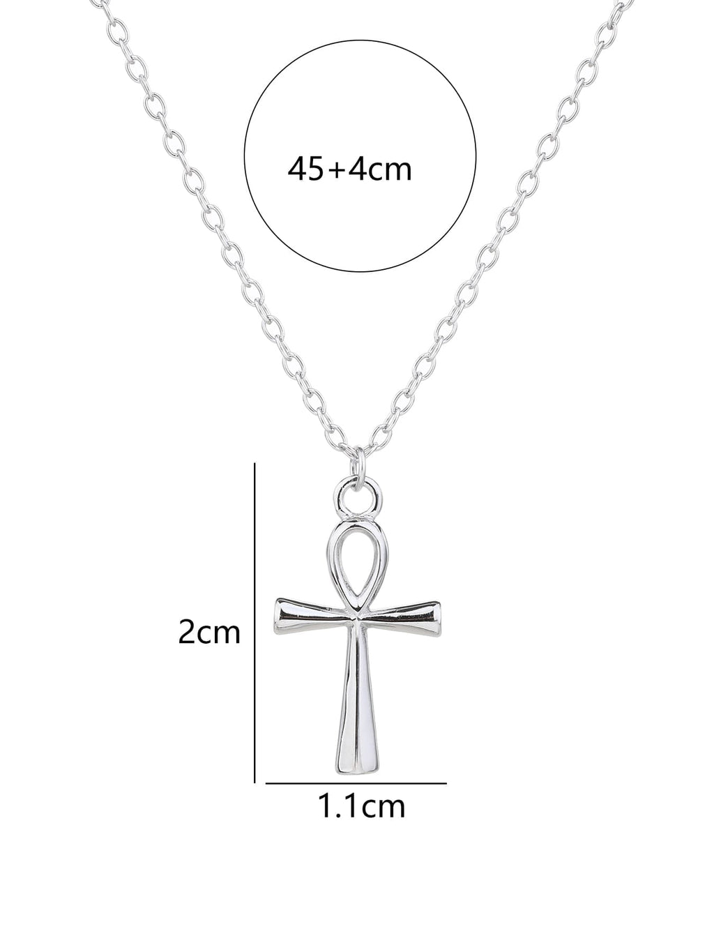 Ankh cross necklace in hallmarked, rhodium-plated 925 sterling silver – dimensions view – DRESCHER Jewellery®