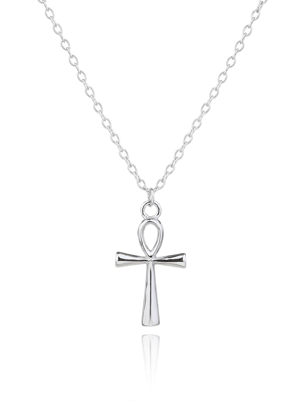 Ankh cross necklace in hallmarked, rhodium-plated 925 sterling silver – alternate front view – DRESCHER Jewellery®